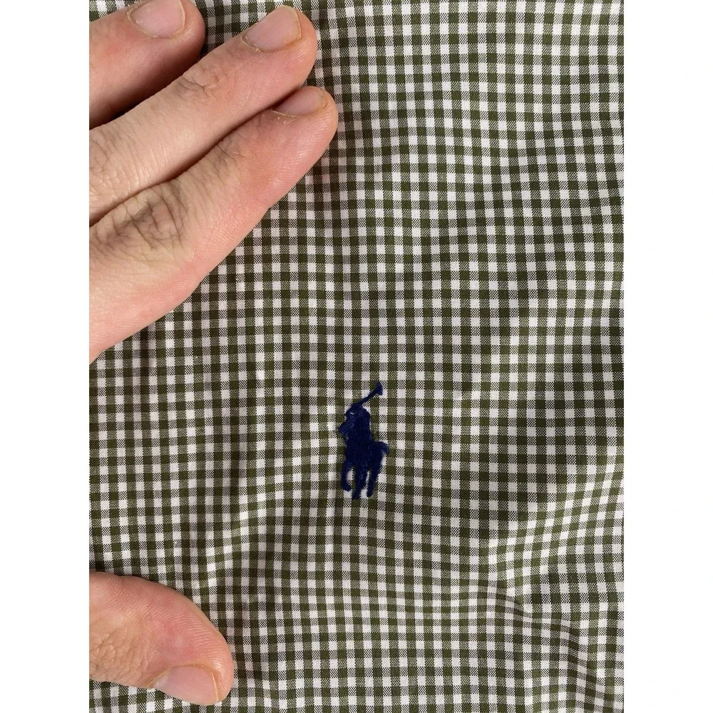 Polo Ralph Lauren Green Striped Shirt Cotton 16.5-34/35 Blue Pony Preppy Men XL